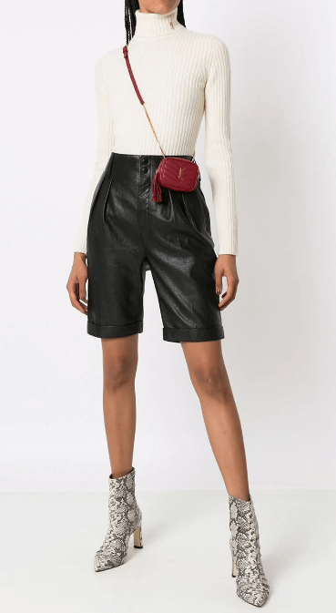 SAINTA LAURENT high rise cycling shorts in leather