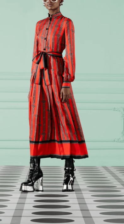 パーティードレス Square G Chain Print Silk Dress Square G chain print silk dress